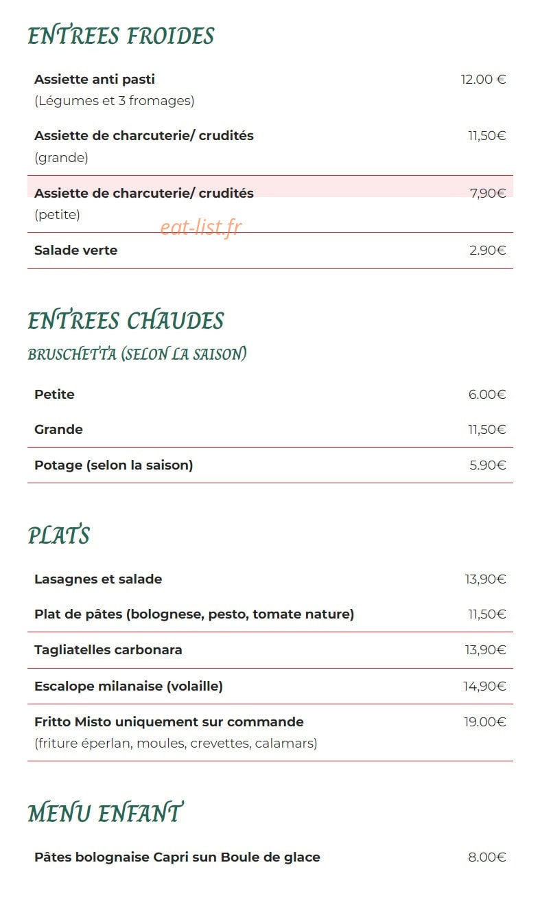 Carte et menu de La Stazione à Montreux Vieux — Les entrées et plats