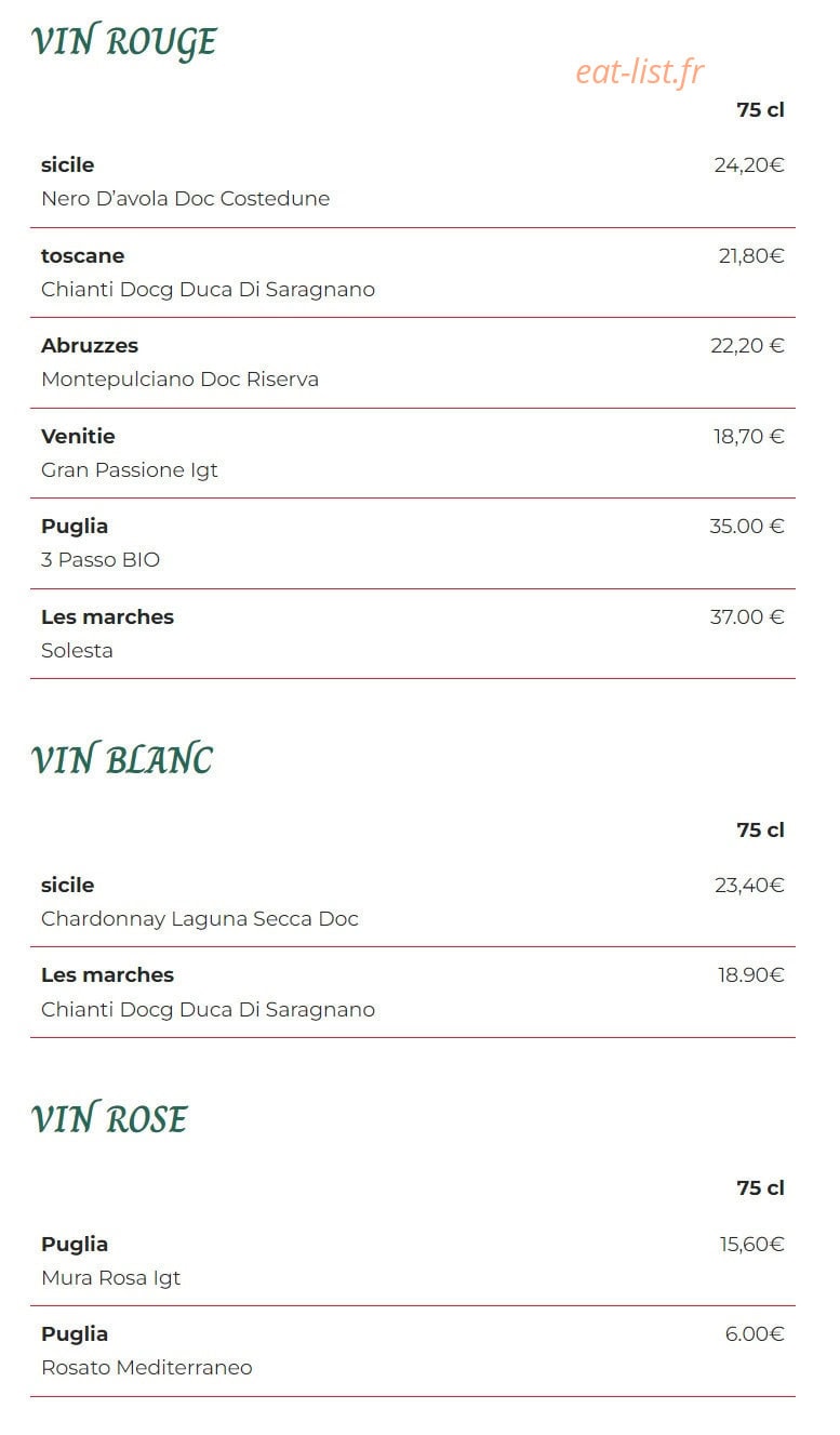 Carte et menu de La Stazione à Montreux Vieux — Les vins
