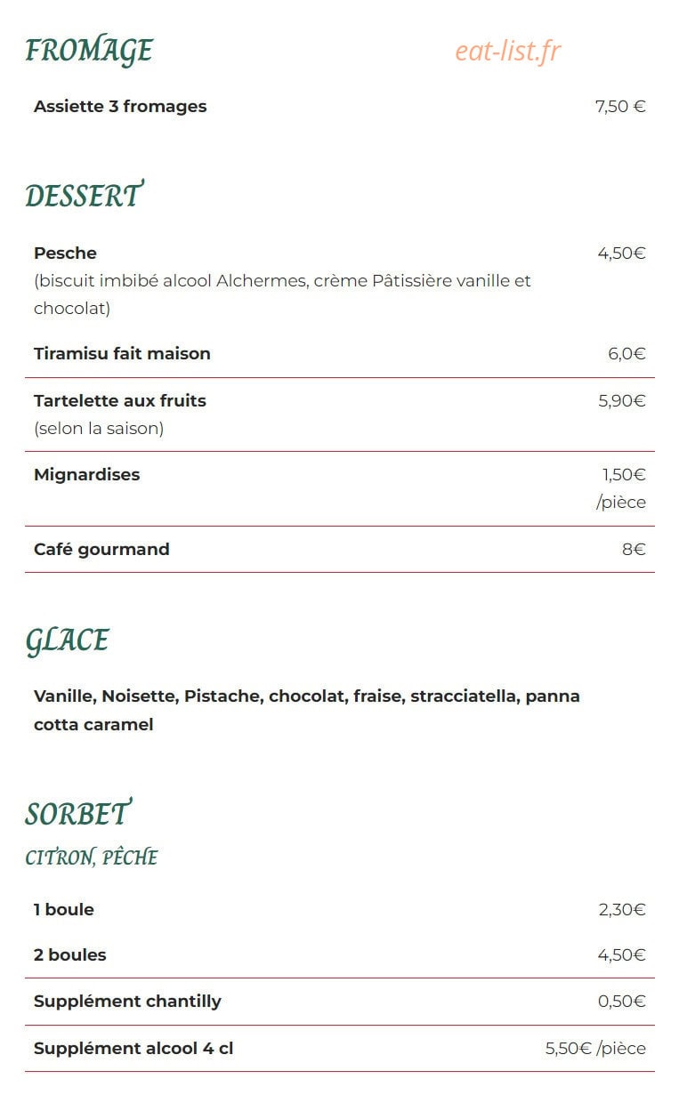 Carte et menu de La Stazione à Montreux Vieux — Les fromages, desserts et glaces, ...
