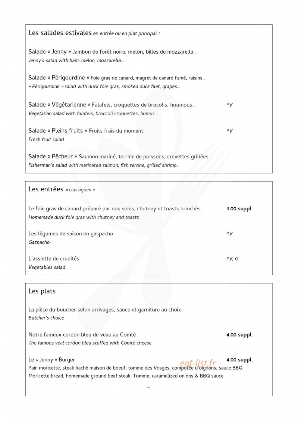 Brasserie Jenny — carte page 2