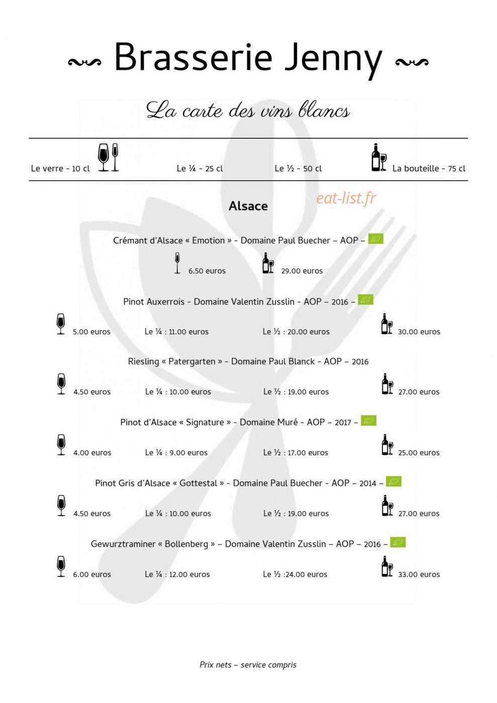 Brasserie Jenny — carte page 4