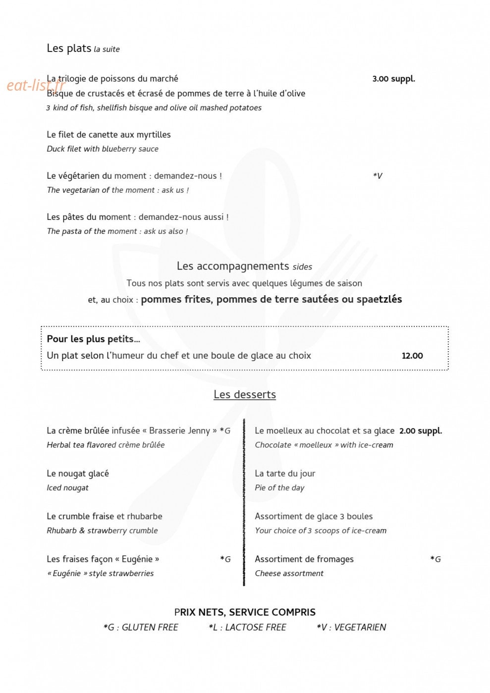 Brasserie Jenny — carte page 3