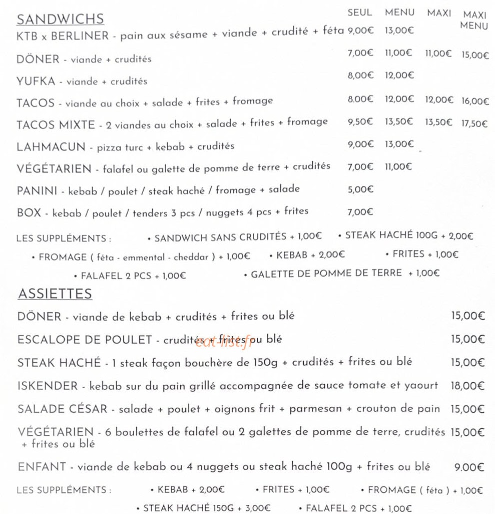 Carte et menu de O'KTB à Hagenthal le Bas — Menu 2