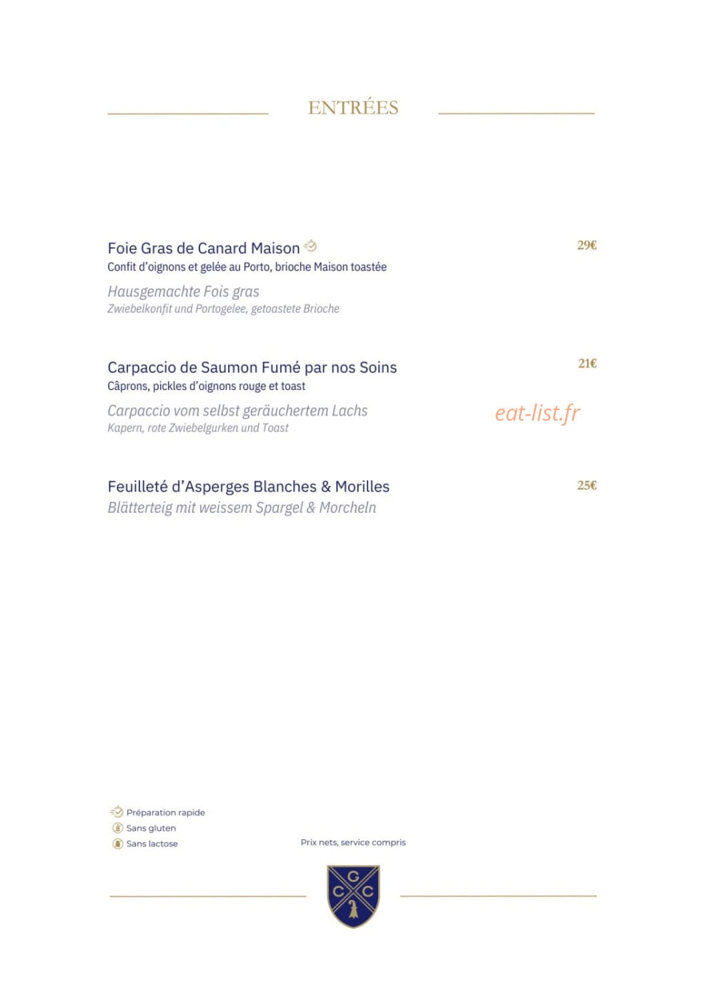Restaurant Golf & Country Club Basel — carte page 2
