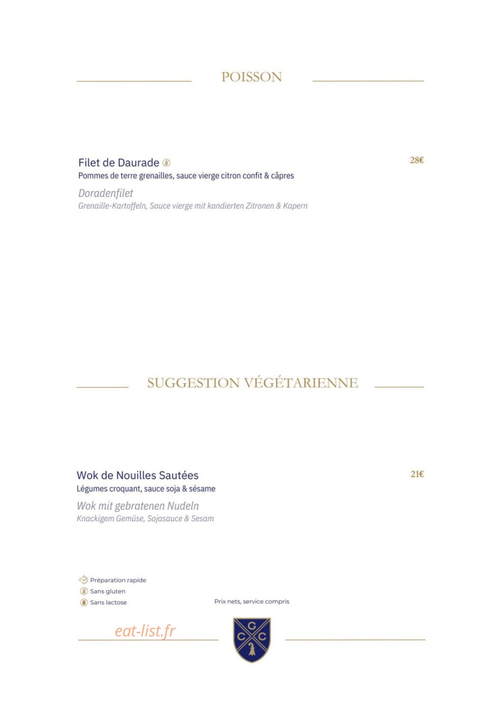 Restaurant Golf & Country Club Basel — carte page 3