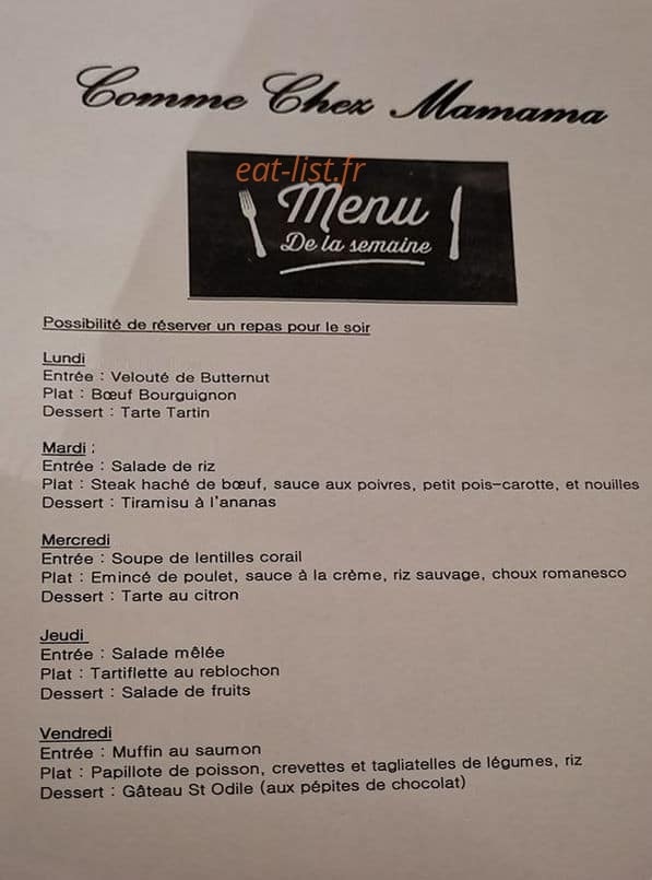 Comme Chez Mamama — carte page 1