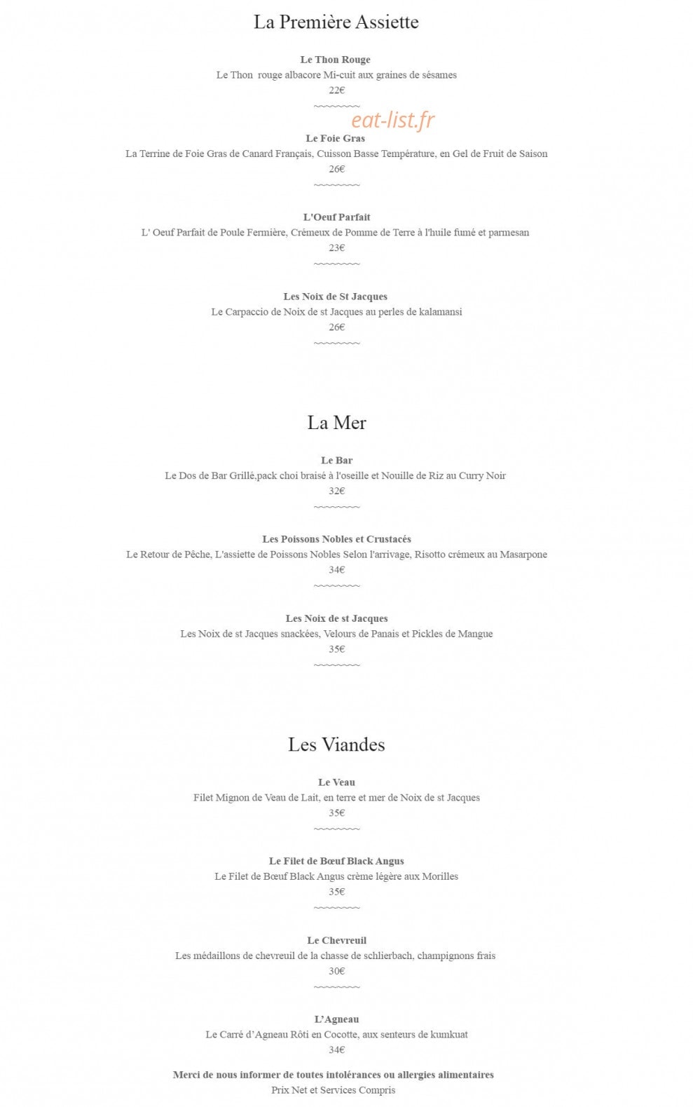 Au Boeuf Noir — carte page 1