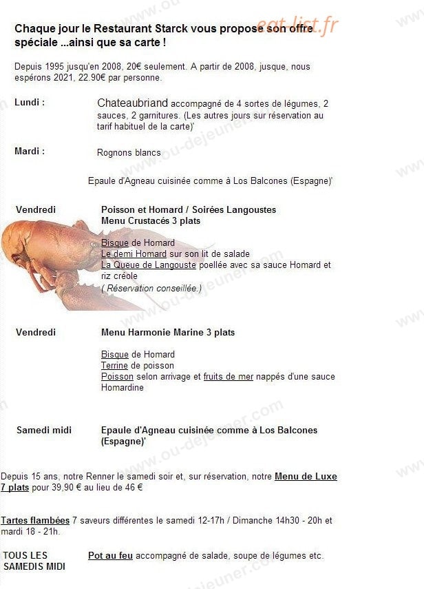 Restaurant Starck — carte page 1