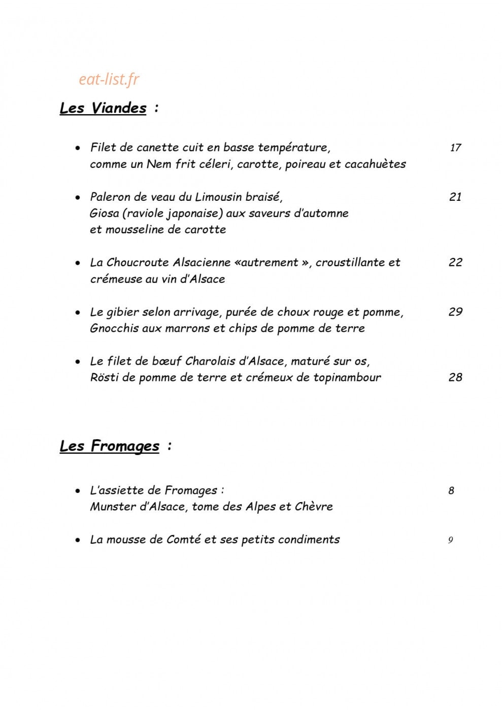 L'Auberge du Brand — carte page 2