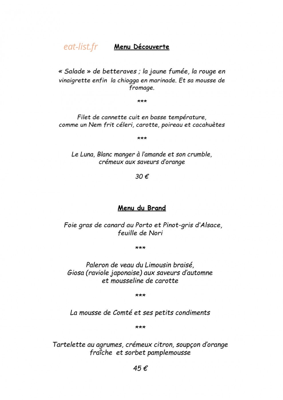 L'Auberge du Brand — carte page 5