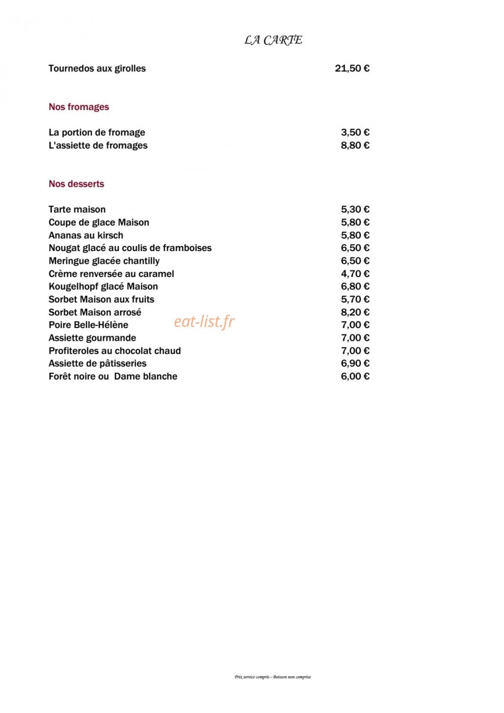 Auberge De La Cigogne — carte page 2