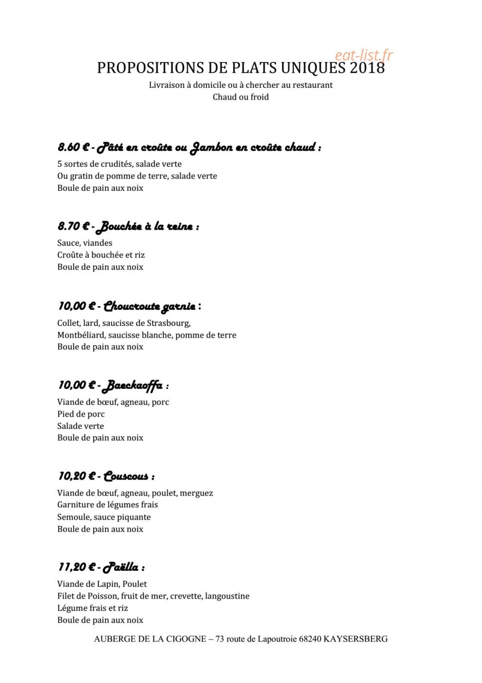 Auberge De La Cigogne — carte page 9
