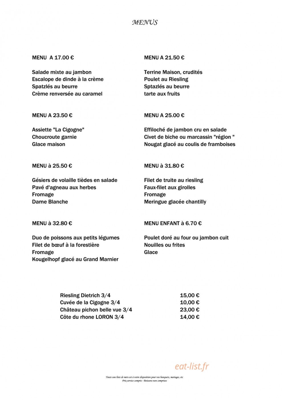 Auberge De La Cigogne — carte page 3