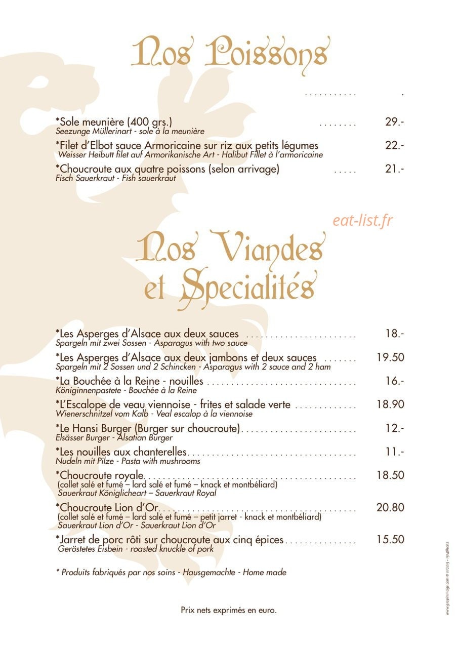 Restaurant au Lion d'Or — carte page 2