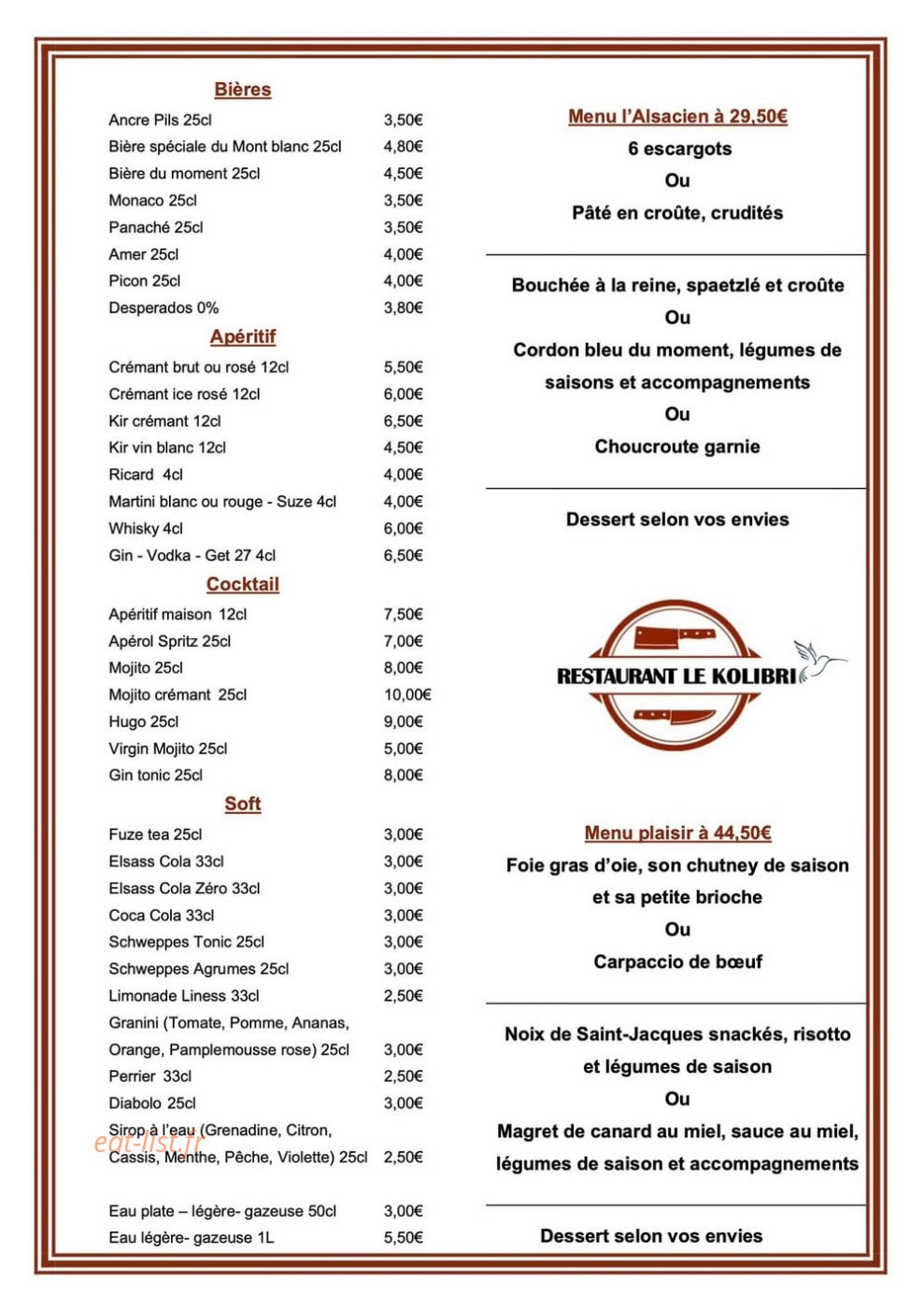Le Kolibri — carte page 2