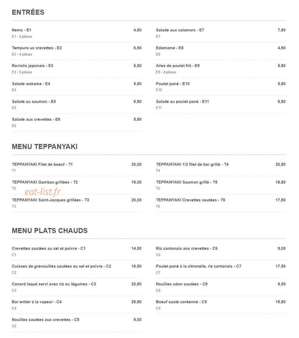 Zen Sushi — carte page 3