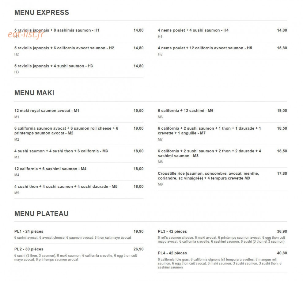 Zen Sushi — carte page 4
