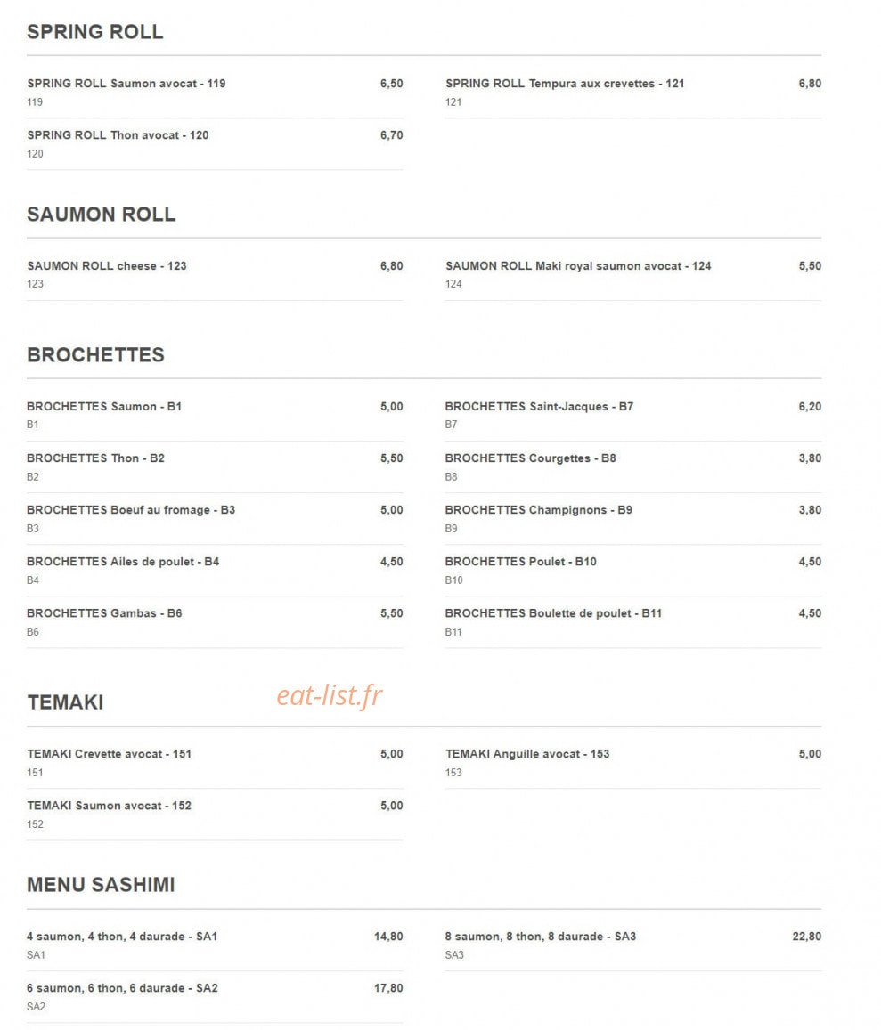 Zen Sushi — carte page 2