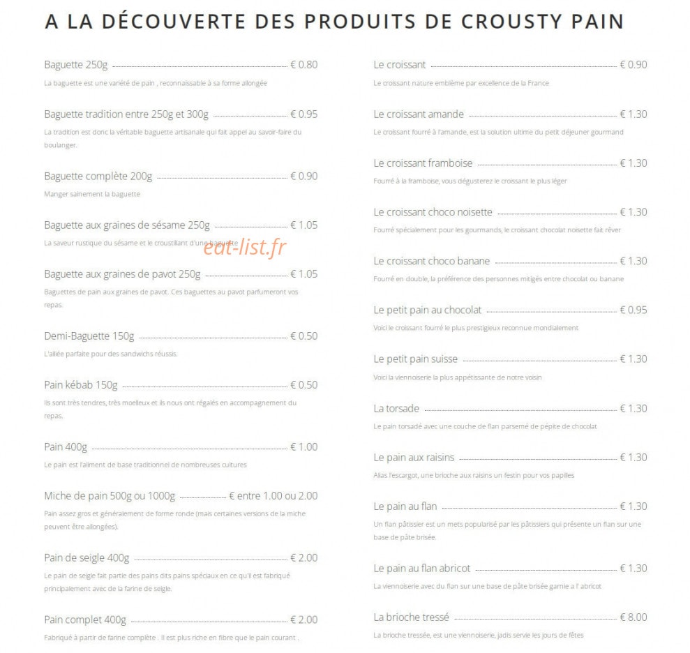 Crousty Pain — carte page 1