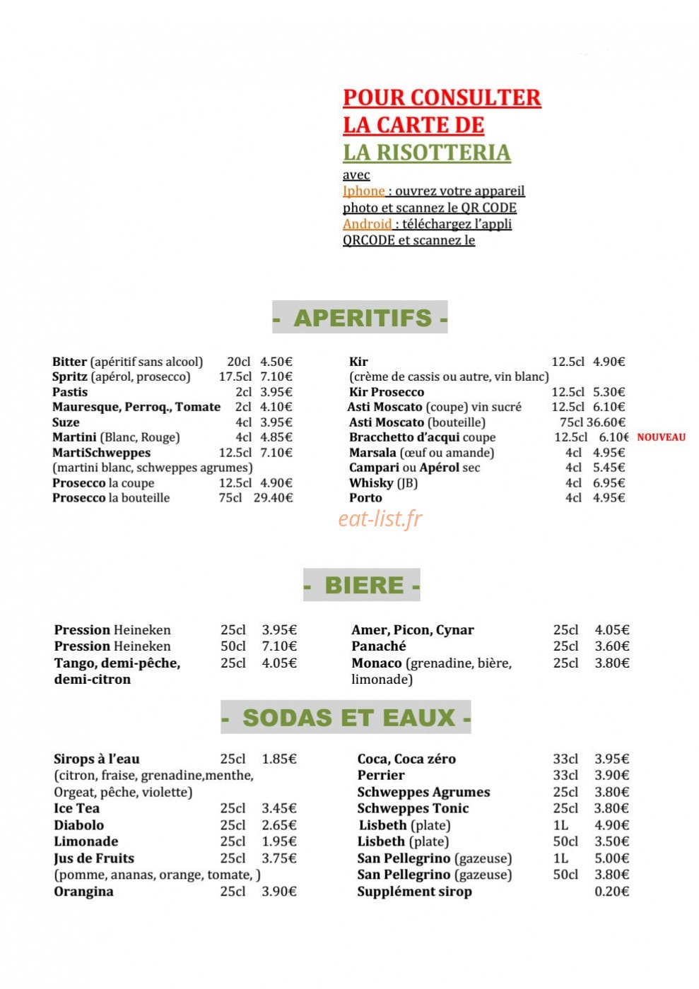 La Risotteria — carte page 1