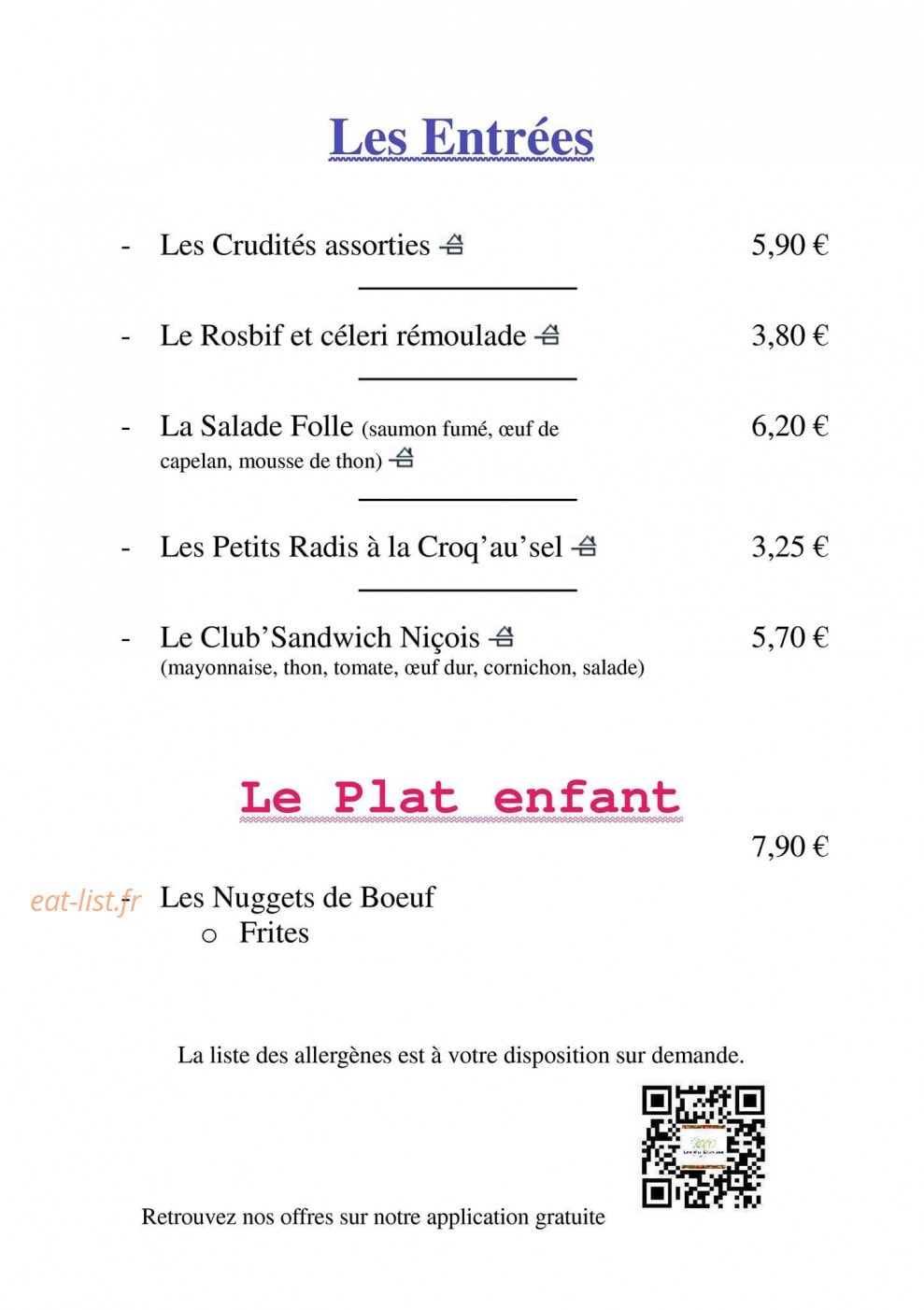 Les Mil'Saveurs — carte page 1