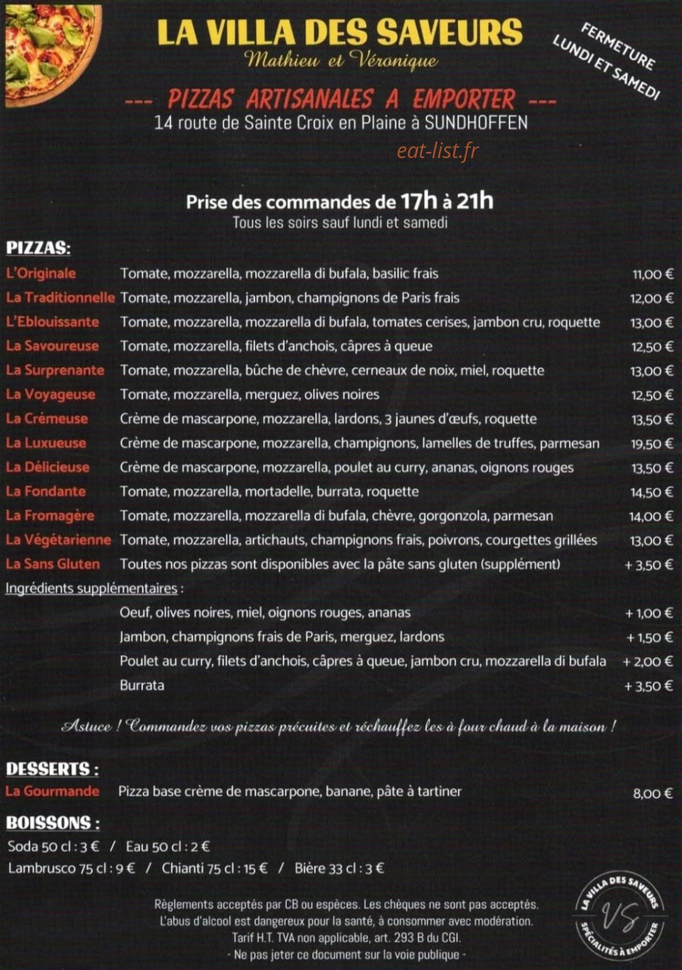 La Villa des Saveurs — carte page 1