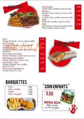 Carte et menu de Bosfor doner kebab à Masevaux-Niederbruck — Assiettes, barquettes, coin enfant