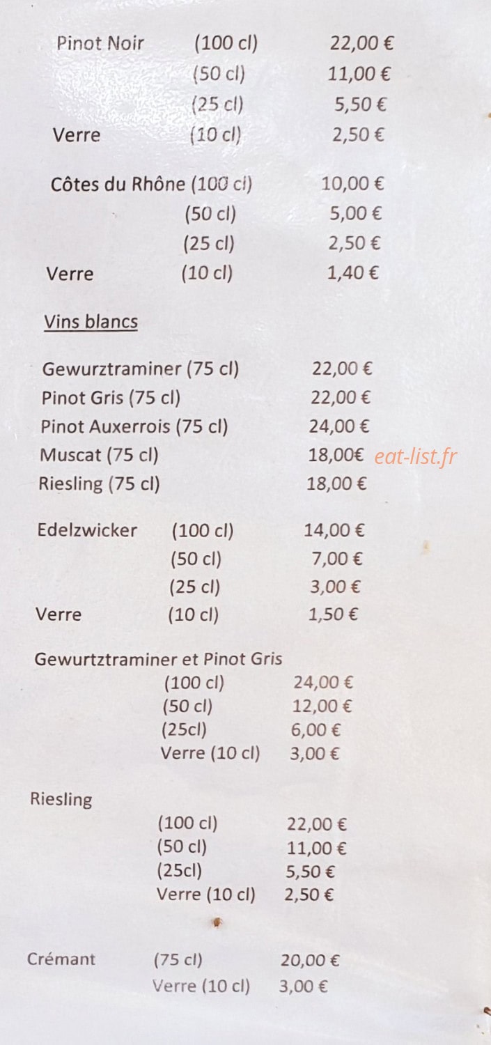 Carte et menu de Ferme-Auberge du Bruckenwald à Masevaux-Niederbruck — Les vins (suite)