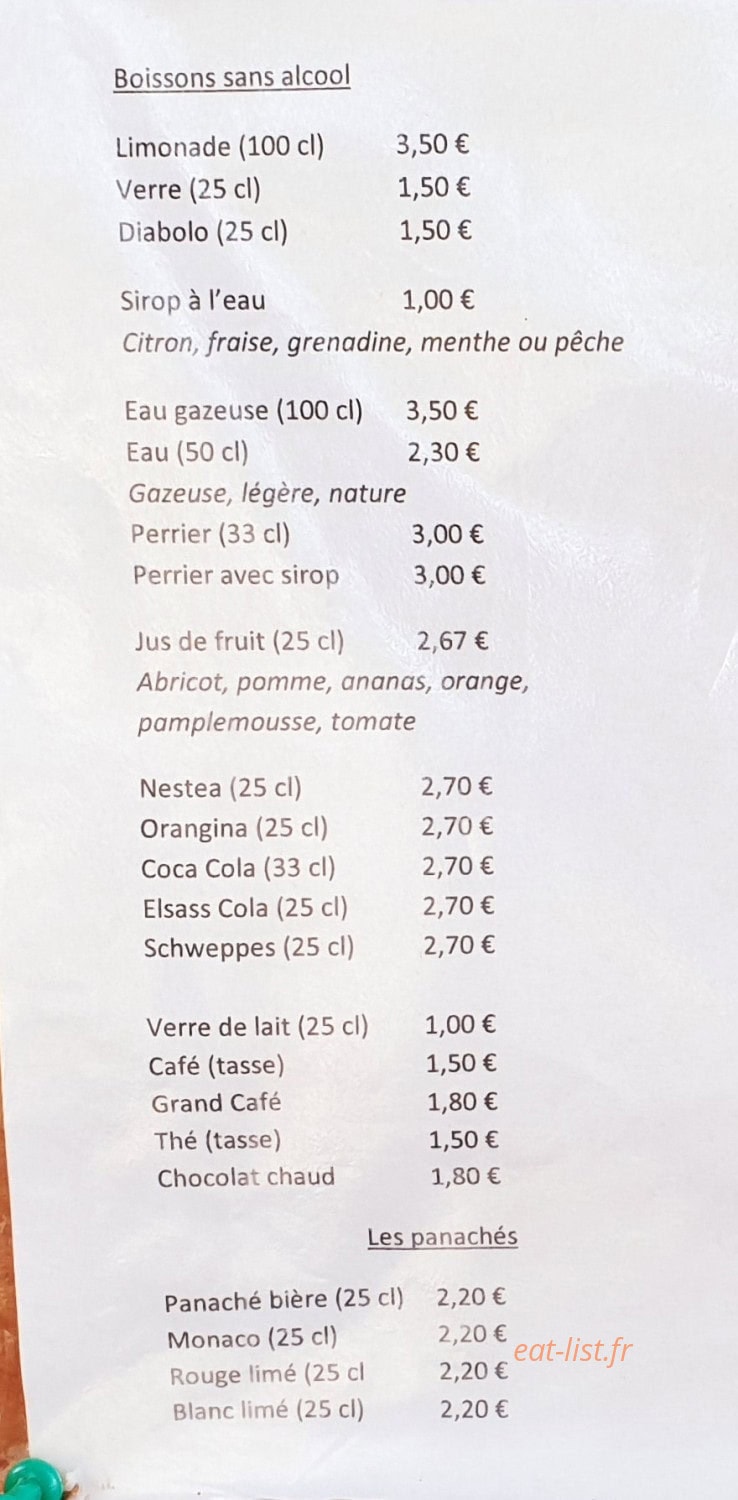Carte et menu de Ferme-Auberge du Bruckenwald à Masevaux-Niederbruck — Les boissons sans alcool