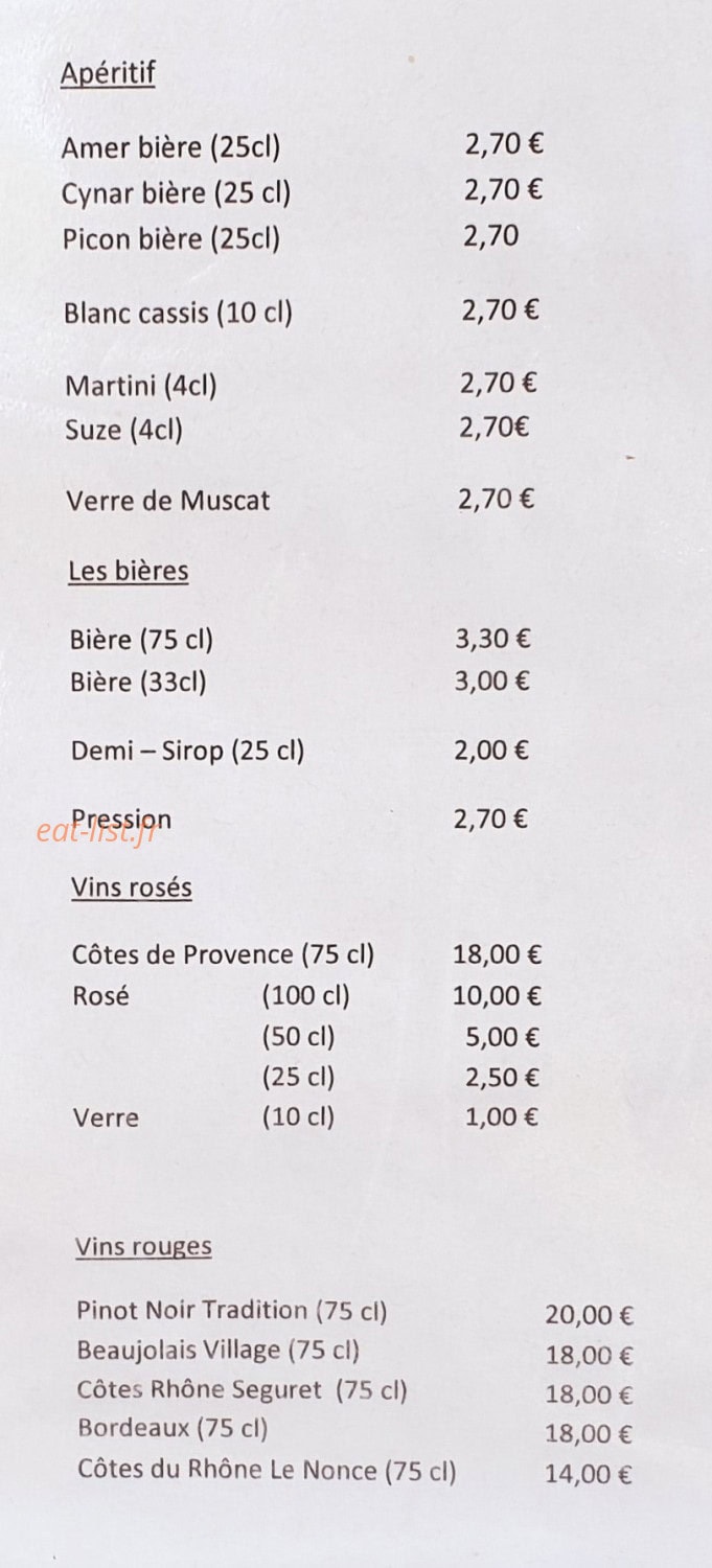 Carte et menu de Ferme-Auberge du Bruckenwald à Masevaux-Niederbruck — Les apéritifs, vins