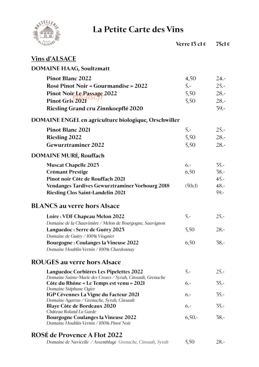 Hostellerie Alsacienne — carte page 2