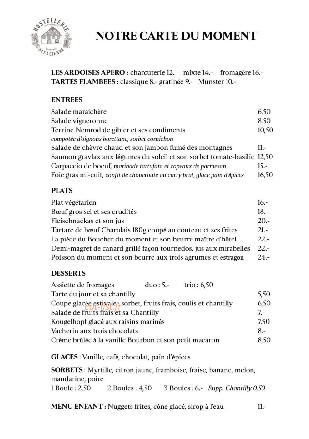 Hostellerie Alsacienne — carte page 1