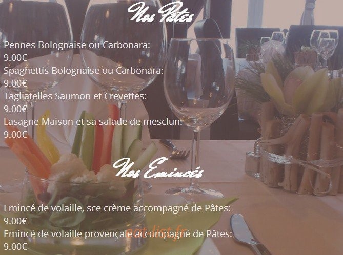 Carte et menu de La Vieille Fonderie à Masevaux-Niederbruck — les pâtes et émincé à emporter