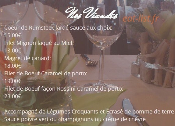 Carte et menu de La Vieille Fonderie à Masevaux-Niederbruck — les viandes