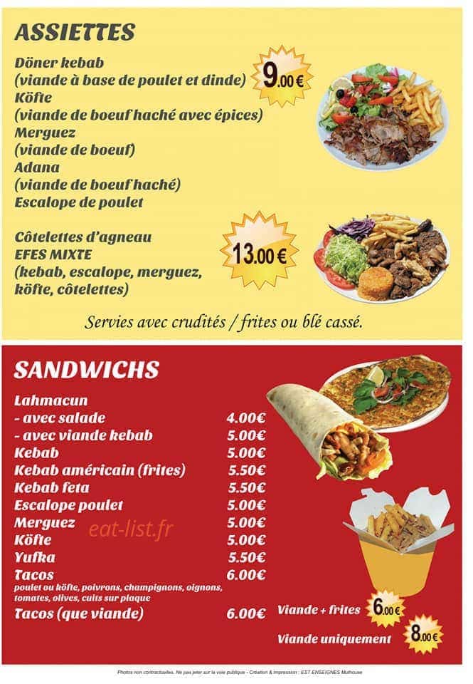 Carte et menu de Le Gourmet chez Efes à Masevaux-Niederbruck — Les assiettes et sandwichs