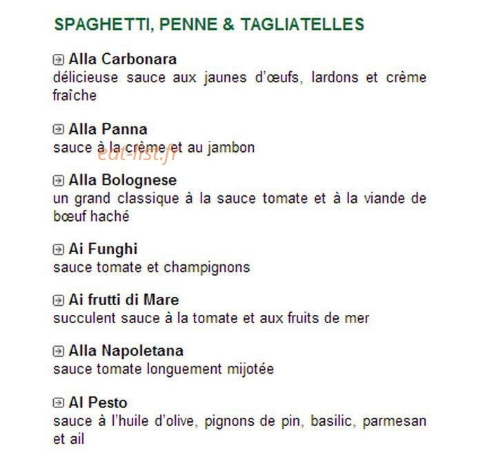 Carte et menu de Trattoria Fancello à Masevaux-Niederbruck — Les spaghettis, pennes et tagliatelles