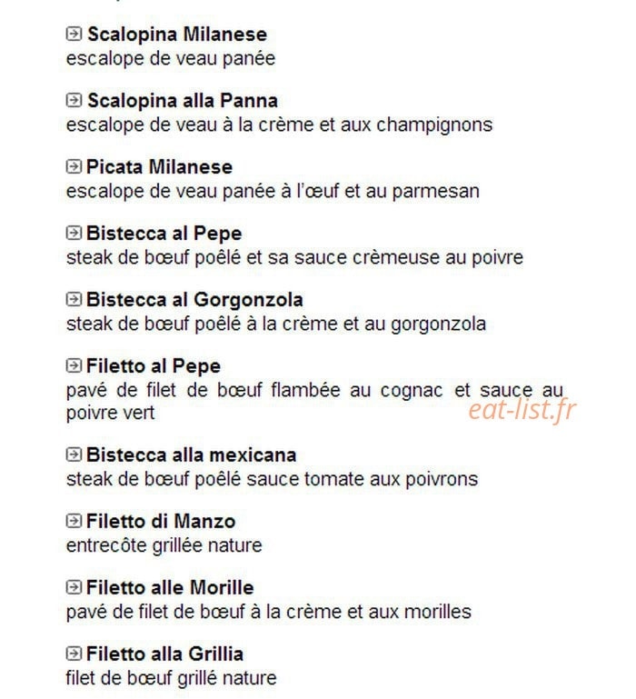 Carte et menu de Trattoria Fancello à Masevaux-Niederbruck — Les viandes