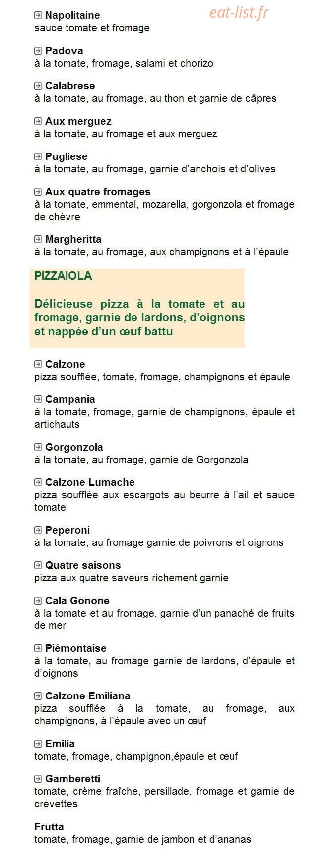 Carte et menu de Trattoria Fancello à Masevaux-Niederbruck — Les pizzas