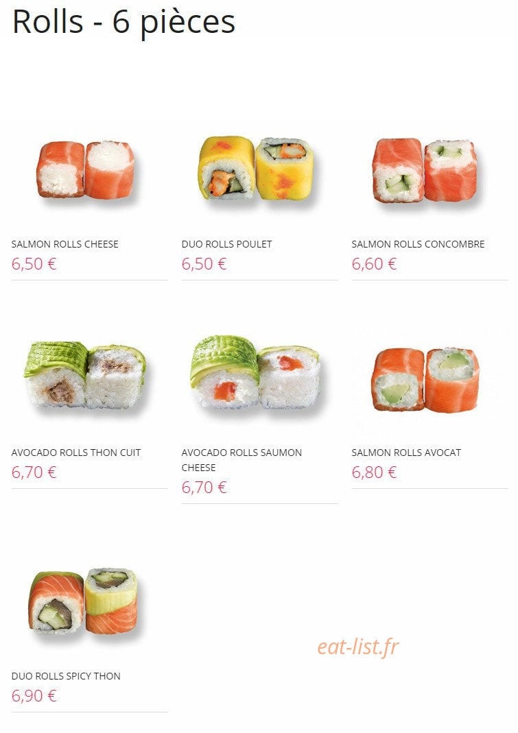 Carte et menu de Resto Sushi's à Saint Louis la Chaussee — Rolls