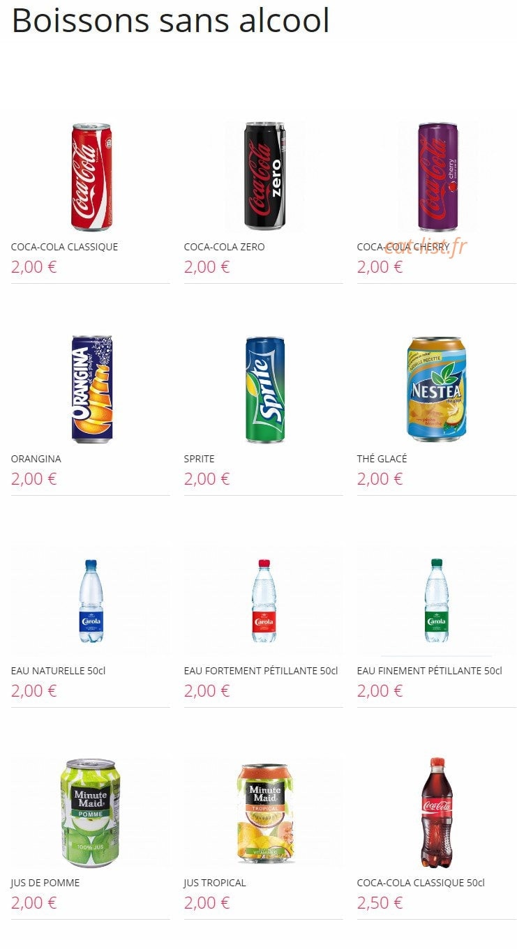 Carte et menu de Resto Sushi's à Saint Louis la Chaussee — Boissons sans alcools