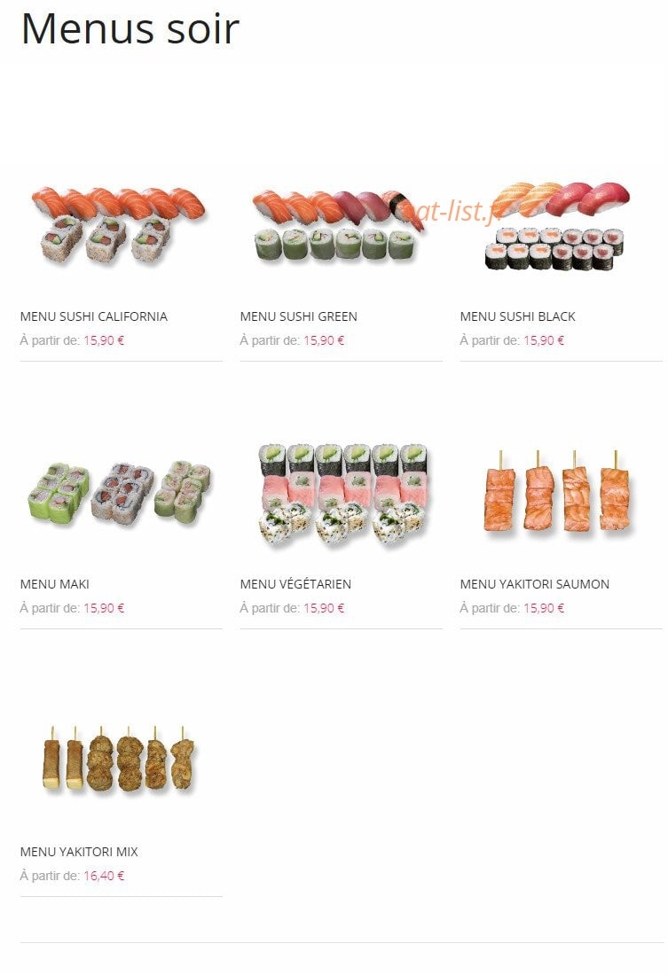 Carte et menu de Resto Sushi's à Saint Louis la Chaussee — Menus soir