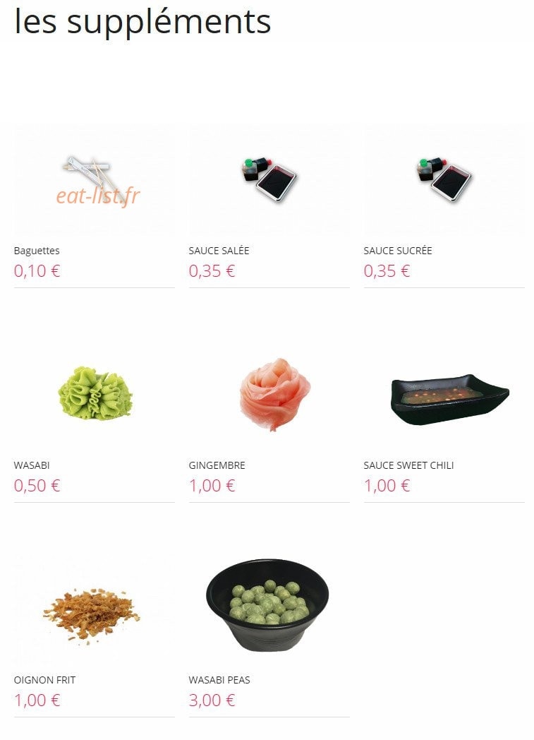 Carte et menu de Resto Sushi's à Saint Louis la Chaussee — Suppléments