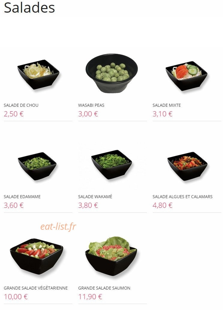 Carte et menu de Resto Sushi's à Saint Louis la Chaussee — Salades