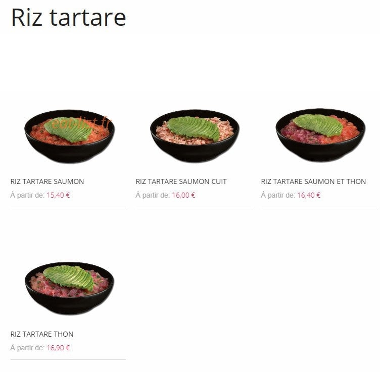 Carte et menu de Resto Sushi's à Saint Louis la Chaussee — Riz tartare