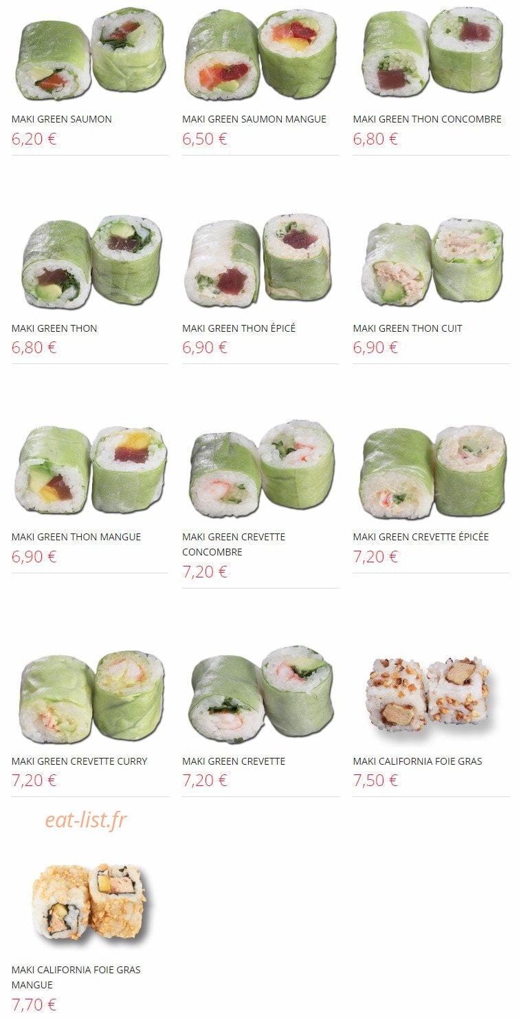 Carte et menu de Resto Sushi's à Saint Louis la Chaussee — Maki suite et fin