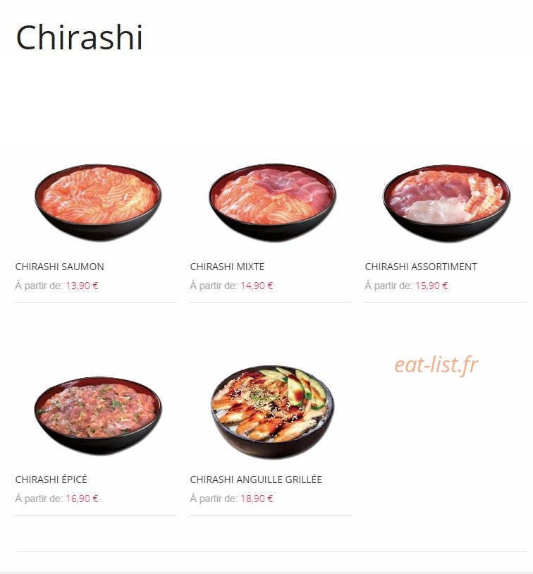 Carte et menu de Resto Sushi's à Saint Louis la Chaussee — Chirashi