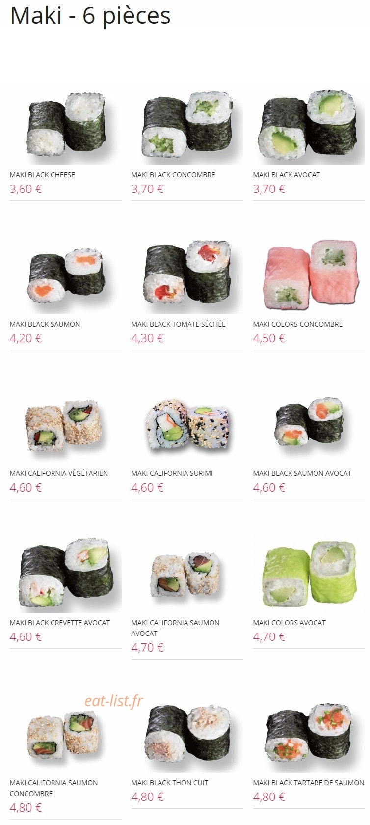Carte et menu de Resto Sushi's à Saint Louis la Chaussee — Maki