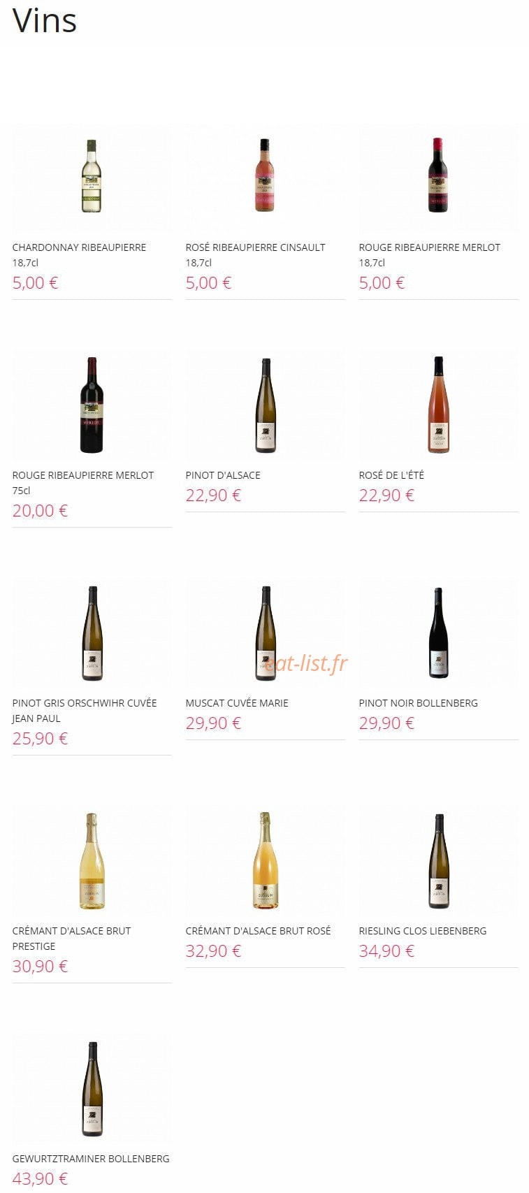 Carte et menu de Resto Sushi's à Saint Louis la Chaussee — Vins