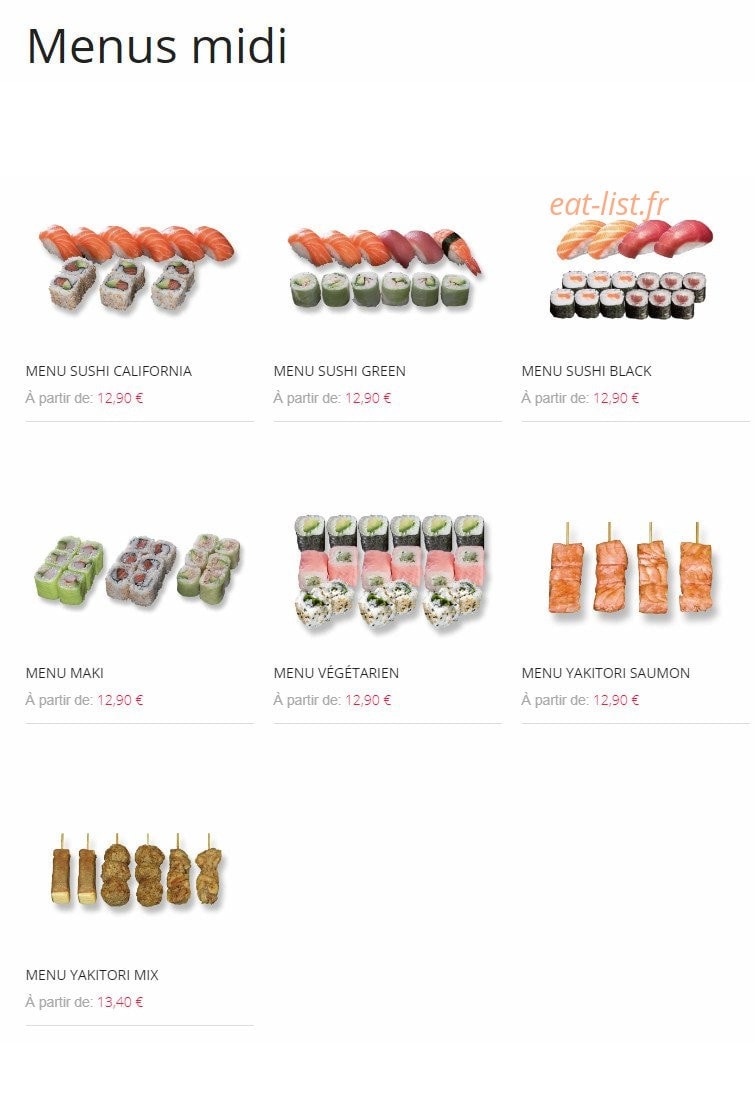 Carte et menu de Resto Sushi's à Saint Louis la Chaussee — Menus midi