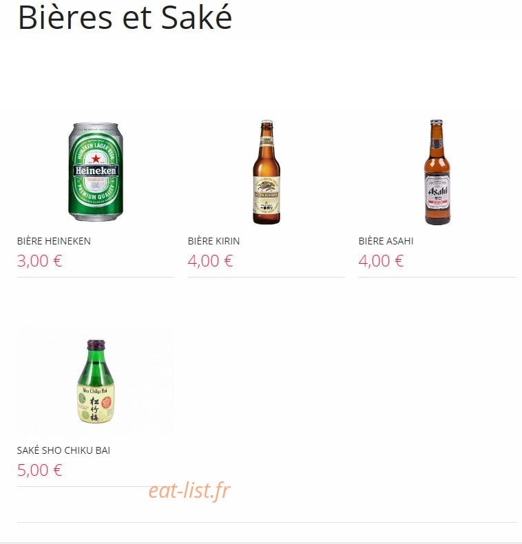 Carte et menu de Resto Sushi's à Saint Louis la Chaussee — Bières et saké
